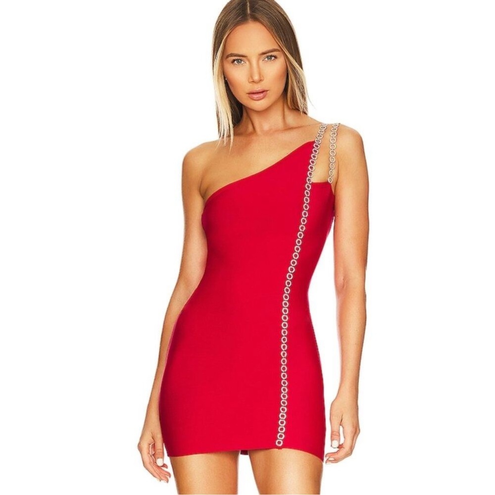 Hours Alisha One Shoulder Dress in Red /Red One-Shoulder Dress